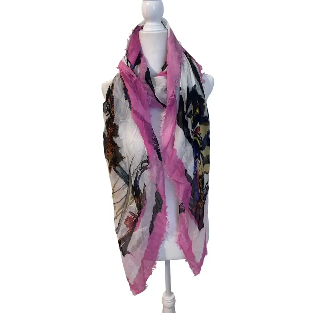 Balenciaga Square Scarf Wrap Floral Motif Pink White